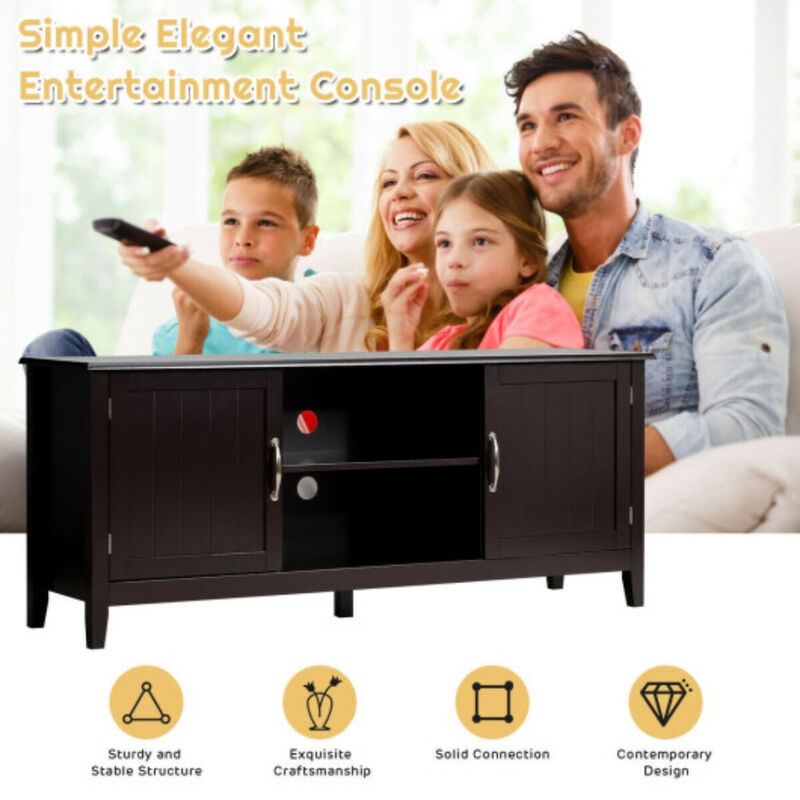 Entertainment Wood TV Stand for Up to 65 Inches Flat Screen with Storage Cabinets-Brown