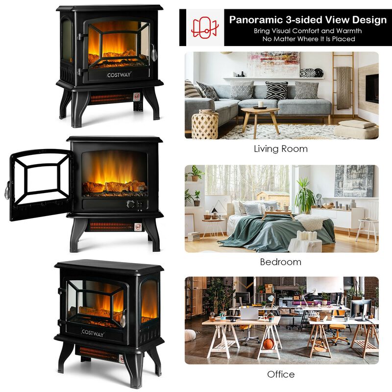 Freestanding Fireplace Heater with Realistic Dancing Flame Effect-Black image number 4