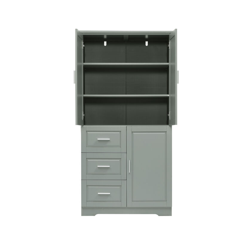 Whisen Tall and Wide Storage Cabinet with Doors, Three Drawers and Adjustable Shelf
