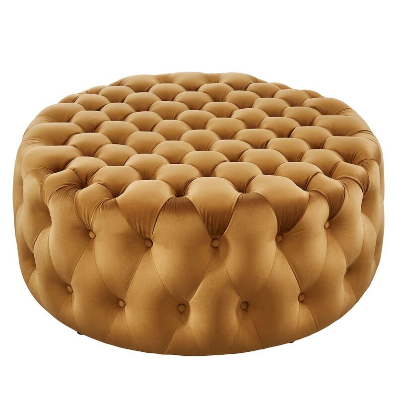Amour Tufted Button Large Round Performance Velvet Ottoman image number 0