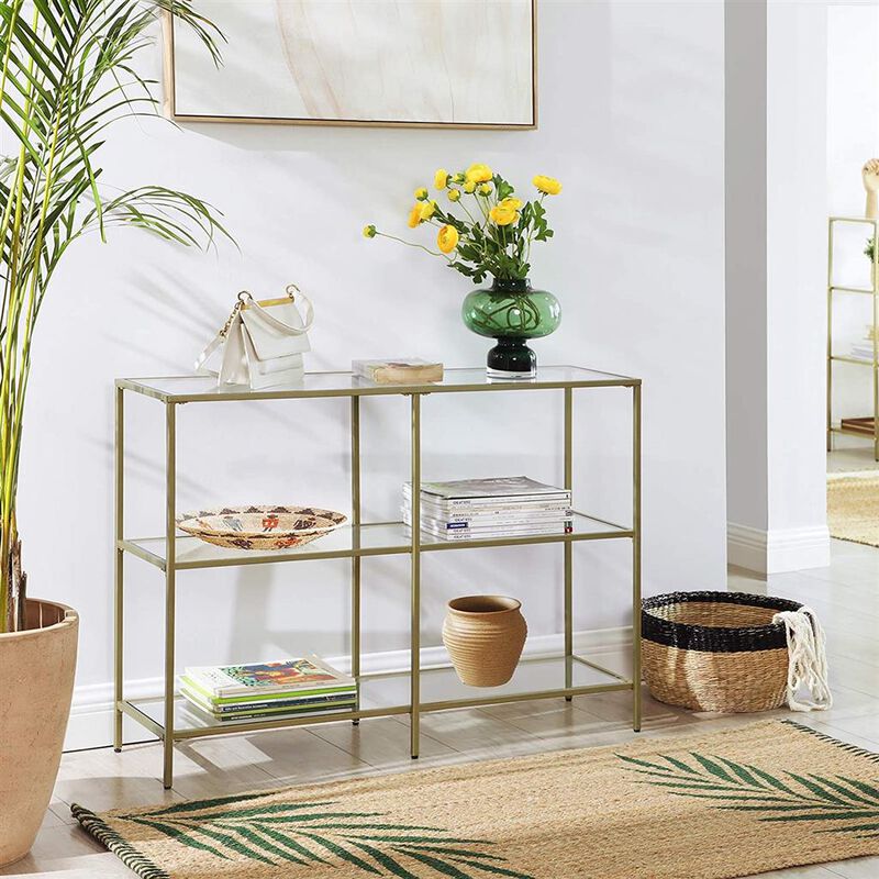 BreeBe Modern Design Golden Glass Console Sofa Table
