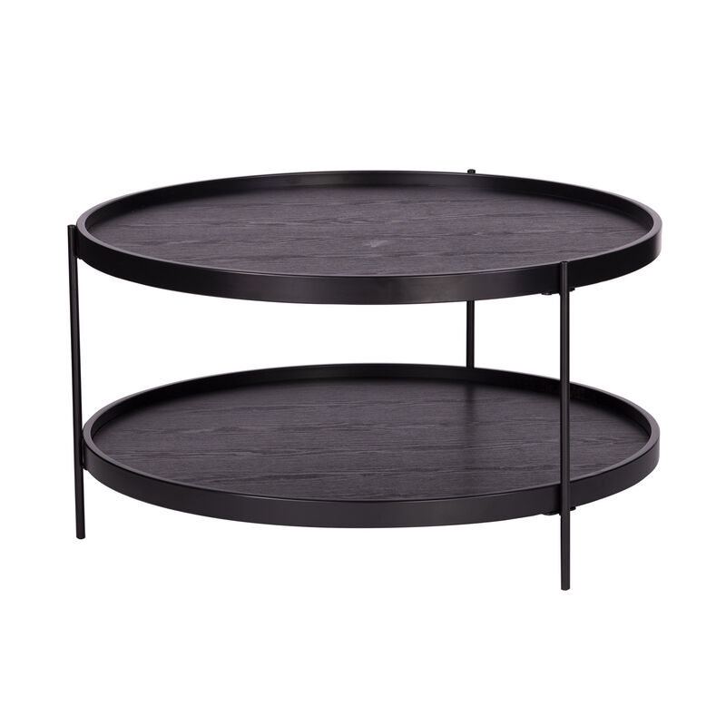 Hivvago 33 Inch  Black Manufactured Wood And Metal Round Coffee Table