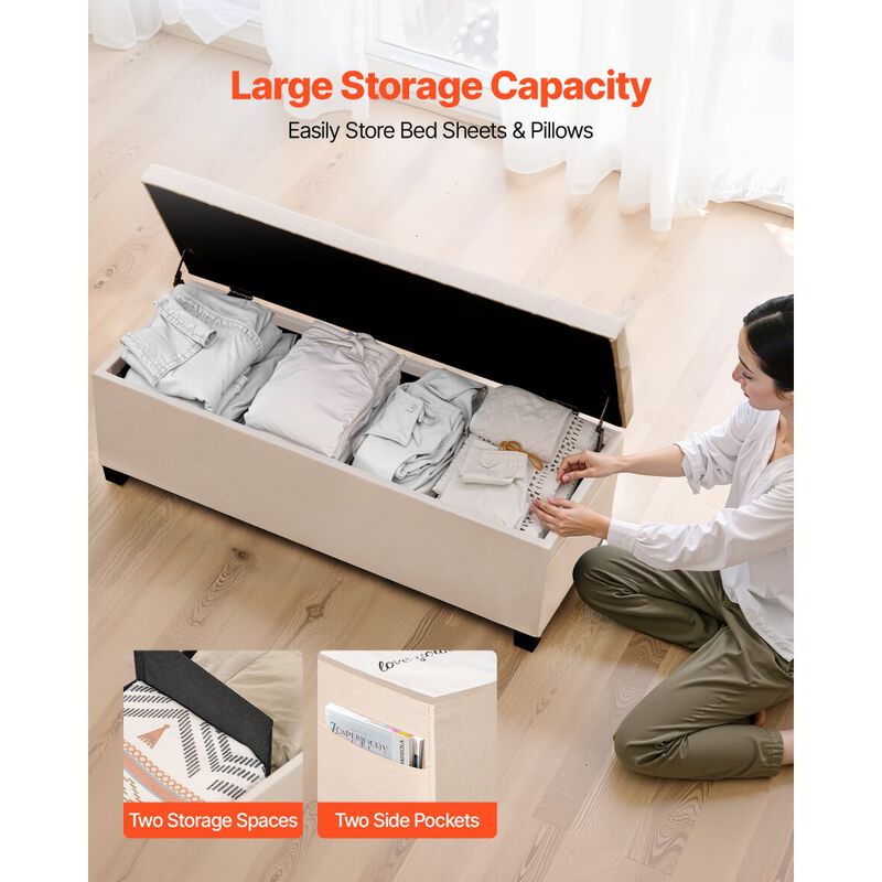 Linen Storage Bench Ottoman with Flip-Up Lid for Bedroom and Entryway image number 7
