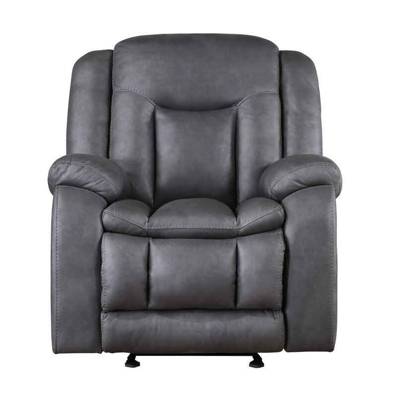 Olaf Manual Glider Recliner Chair, Plush Dark Gray Faux Leather - Benzara
