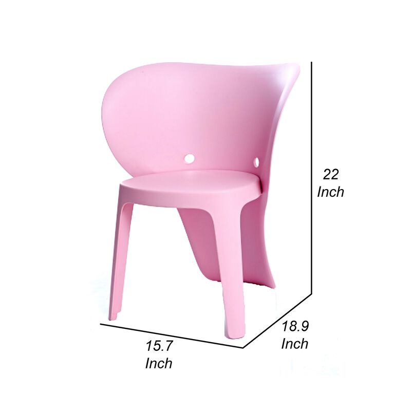 Fyna 16 Inch Kids Chair with Curved Back, Elephant Trunk Design, Pink - Benzara