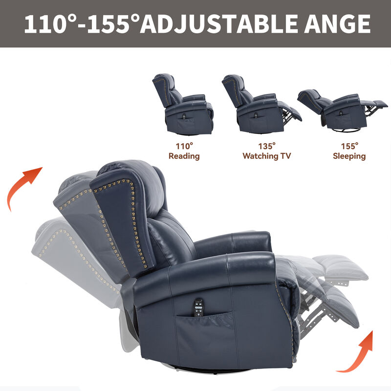 Genuine leather Heat Massage Manual Recliner Chair with Rocker and Swivel for Living Room image number 6