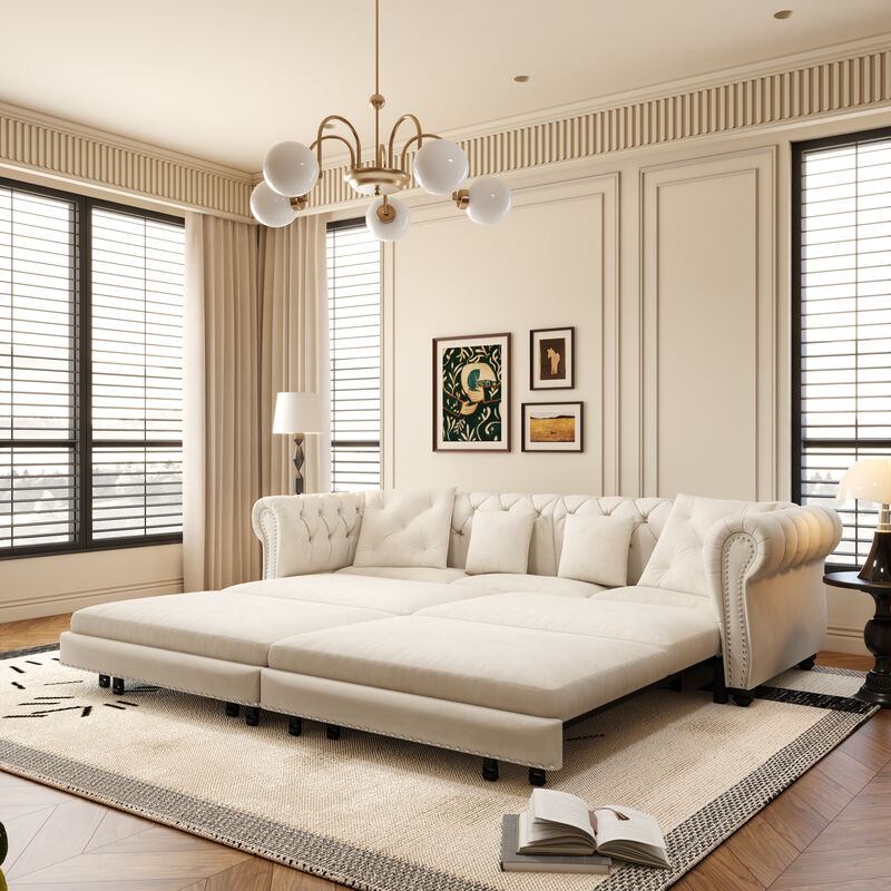 Whisen 3-in-1 Pull-Out Sofa Bed, 3-Seater Sofa, Convertible Sleeper Sofa Bed with Movable Ottoman