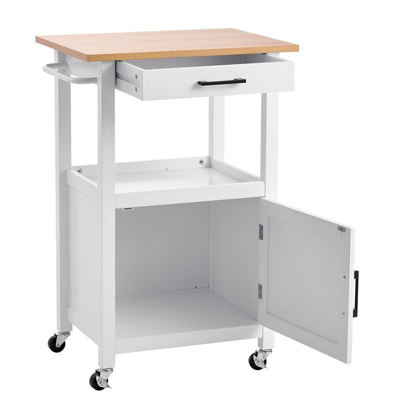 Kitchen Island Cart with Cabinet & Drawer &ndash; Mobile Table with Towel Rack, Hooks & Swivel Wheels image number 9