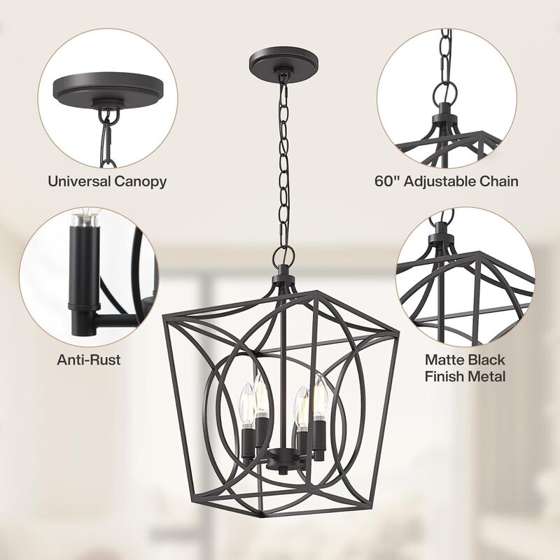 Gold Four-Light Geometric Cage Pendant Light, Farmhouse Chandelier image number 5