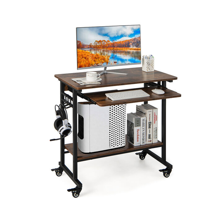 Home Office Computer Desk Cart with Pull-out Keyboard Tray-Rustic Brown