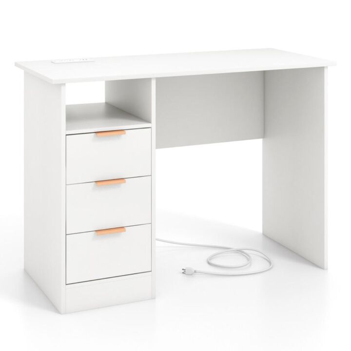 Hivvago Home Office Desk with Power Outlet 3 Storage Drawers and Open Compartment