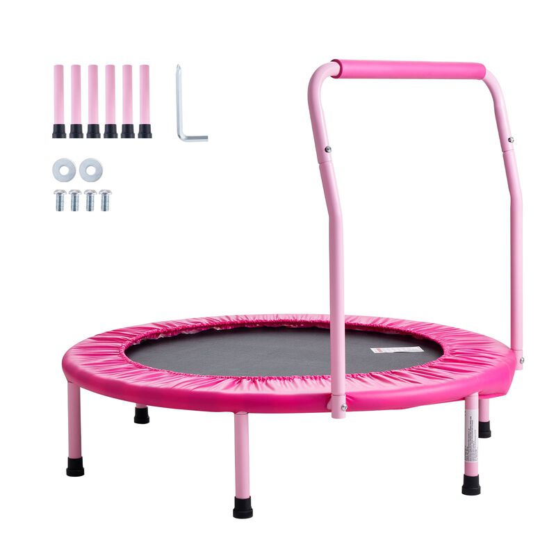 Foldable Kids Trampoline with Safety Handle, Outdoor Rebounder for Boys and Girls-Pink image number 3