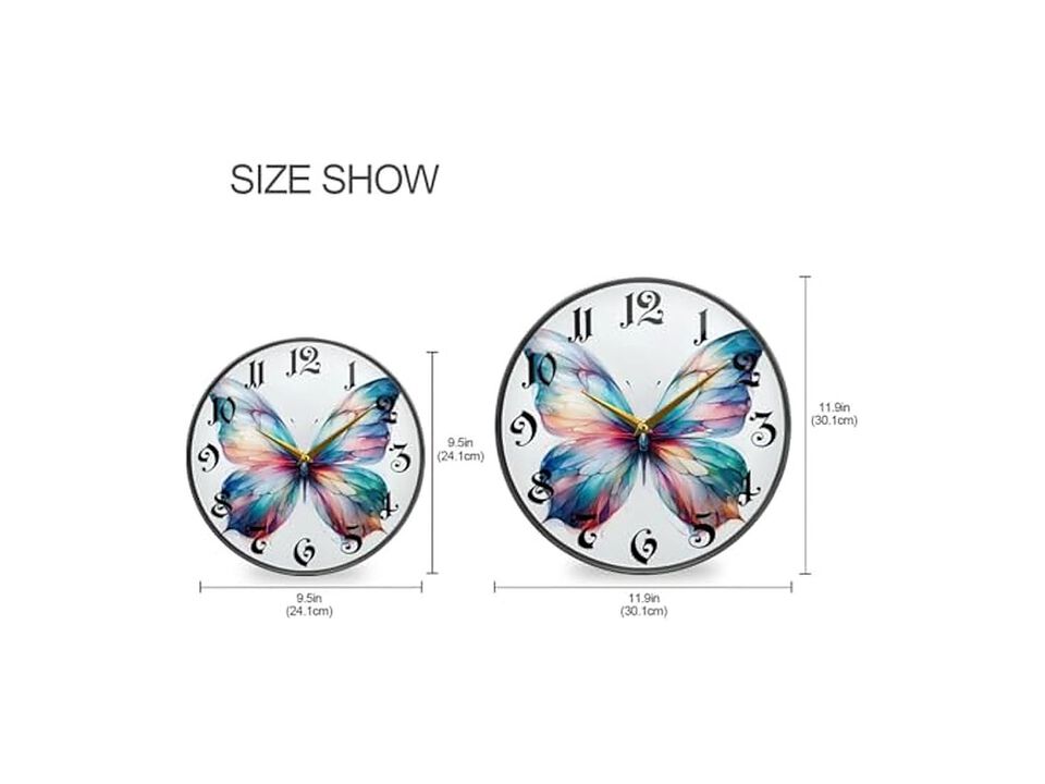Butterfly Watercolor Wall Clock 5 Inch Silent Non Ticking Battery Operated
