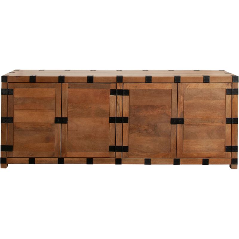 Ozy Sideboard Buffet Cabinet w 4 Doors, 76 Inch Oak Brown Mango Wood