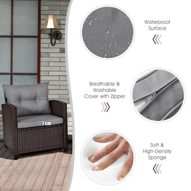 Hivvago 3 Pieces Rattan Patio Furniture Set with Washable Cushion