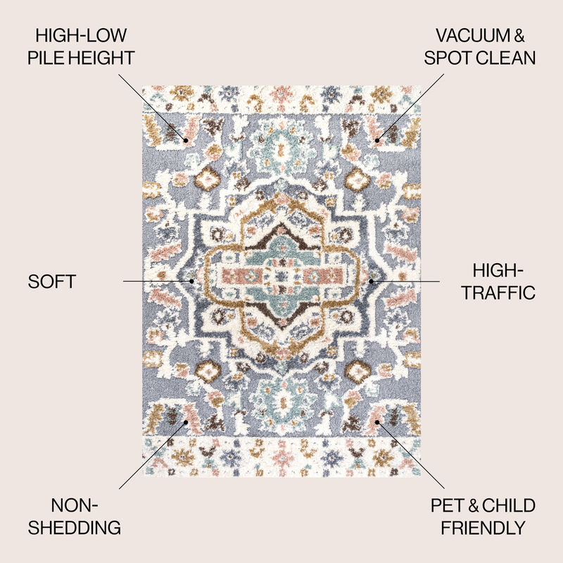 Aziza Persian Medallion High-Low Area Rug