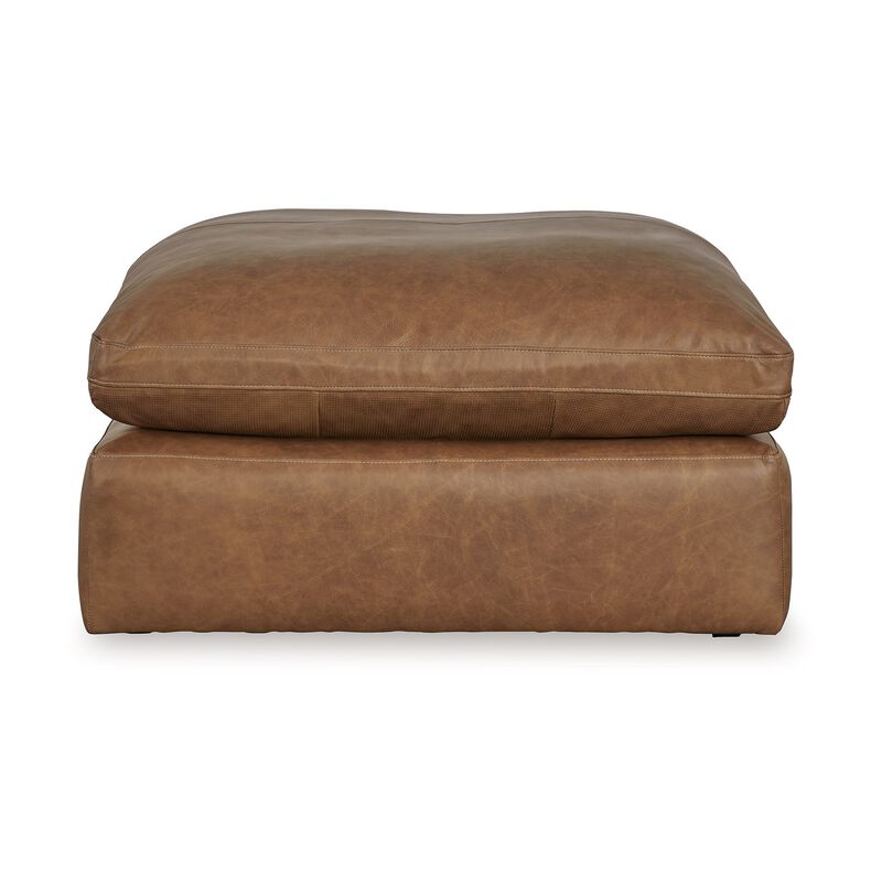 Accent Ottoman, 42 Inch Square, Caramel Brown Faux Leather, Non Skid