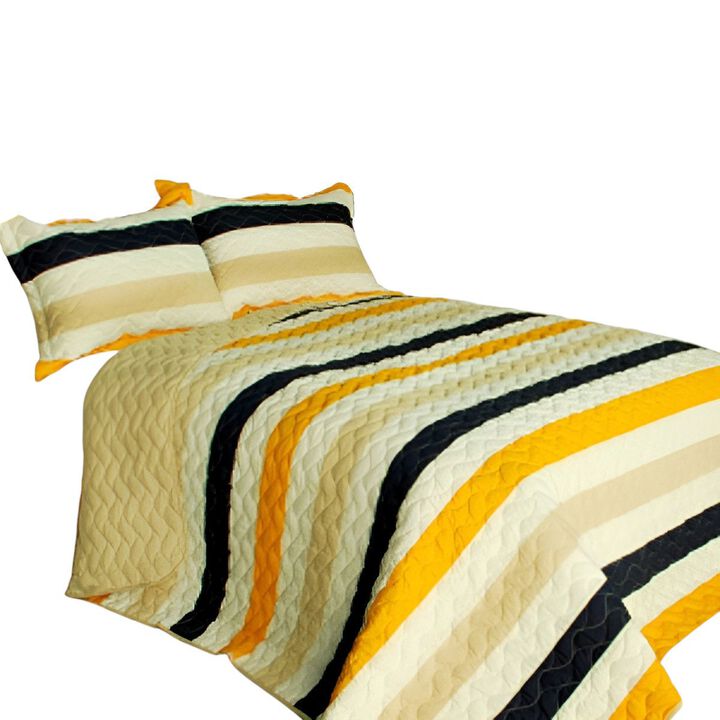 Queen Size 3-Piece Vermicelli Quilted Patchwork Quilt Set with Matching Shams