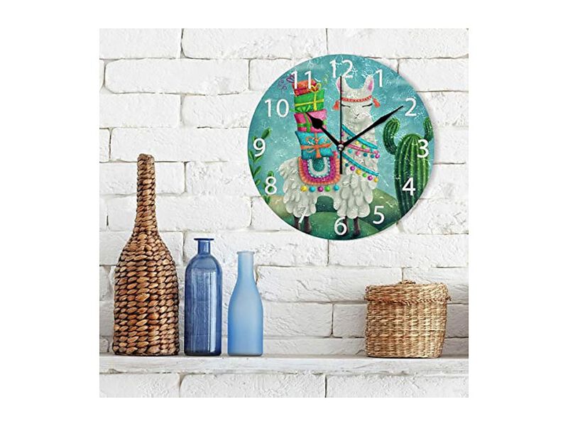 Llama Oil Painting Wall Clock Silent Non Ticking Office Decor image number 2
