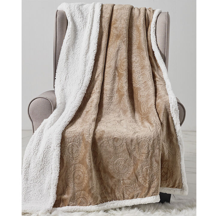 Plazatex Caesar Sherpa Decorative Super Soft Throw Blanket for Sleep/Decor 50" x 60" Taupe