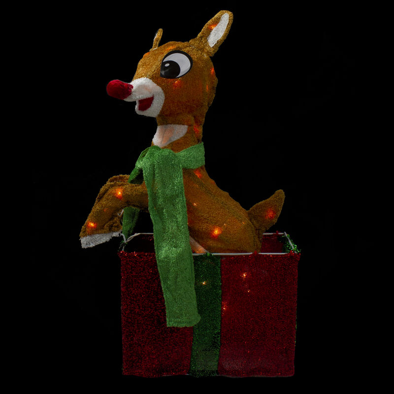 24" Pre-Lit Rudolph the Red Nosed Reindeer Gift Box Christmas Outdoor Decor - Clear Lights