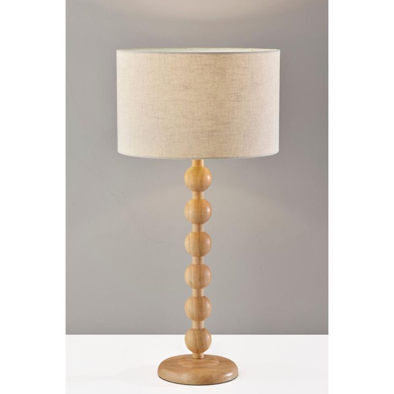 Hivvago 28" Brown Solid Wood Candlestick Table Lamp With Off White Drum Shade
