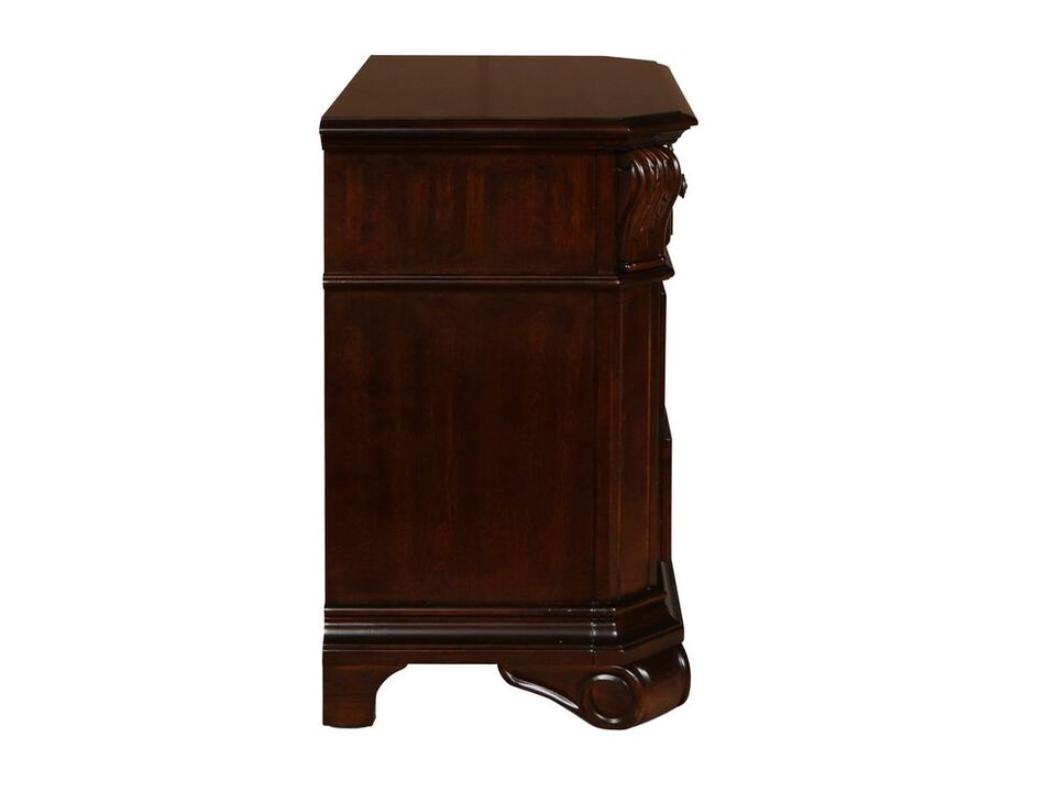 Fay 3 Drawer Wooden Nightstand with Molded Details and Metal Pulls, Brown - Benzara