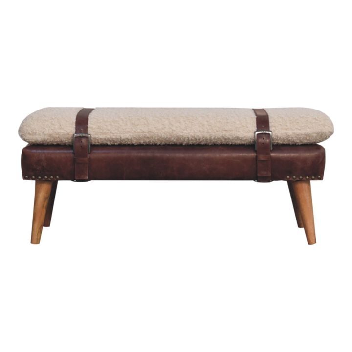 Artisan Furniture Solid Wood Boucle x Mahogany Leather Bench