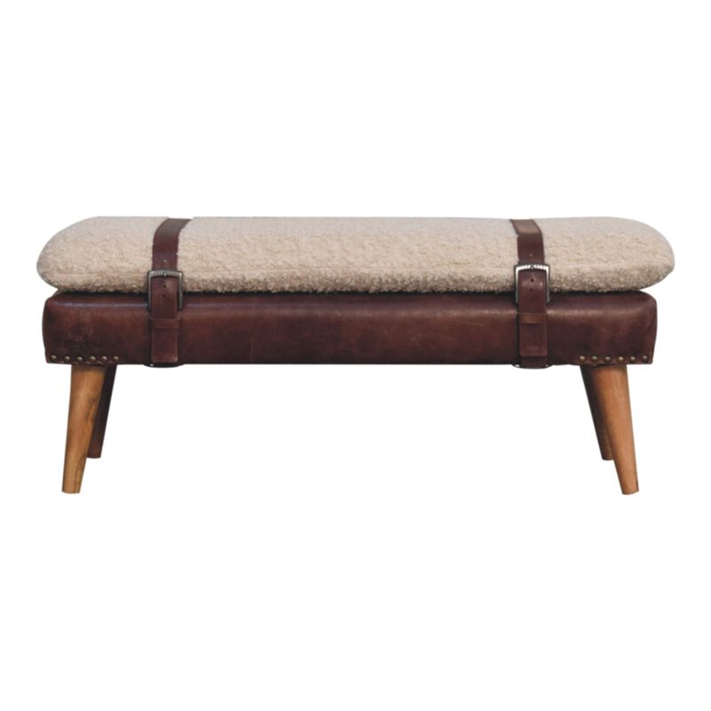 Artisan Furniture Solid Wood Boucle x Mahogany Leather Bench