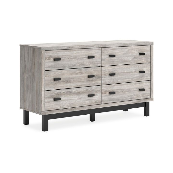 Veso 62 Inch Wide Dresser, 6 Drawers, Modern Light Gray and Black - Benzara