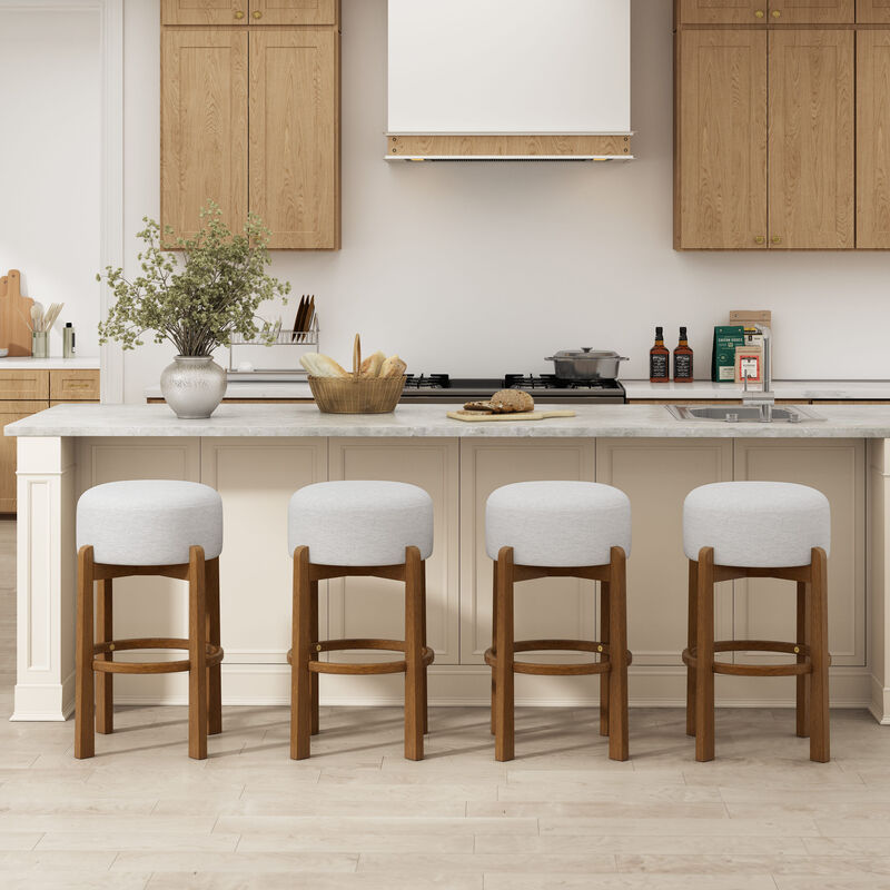 Christopher Knight Home Boylan Rubberwood Round Upholstered Barstools (Set of 4) image number 1