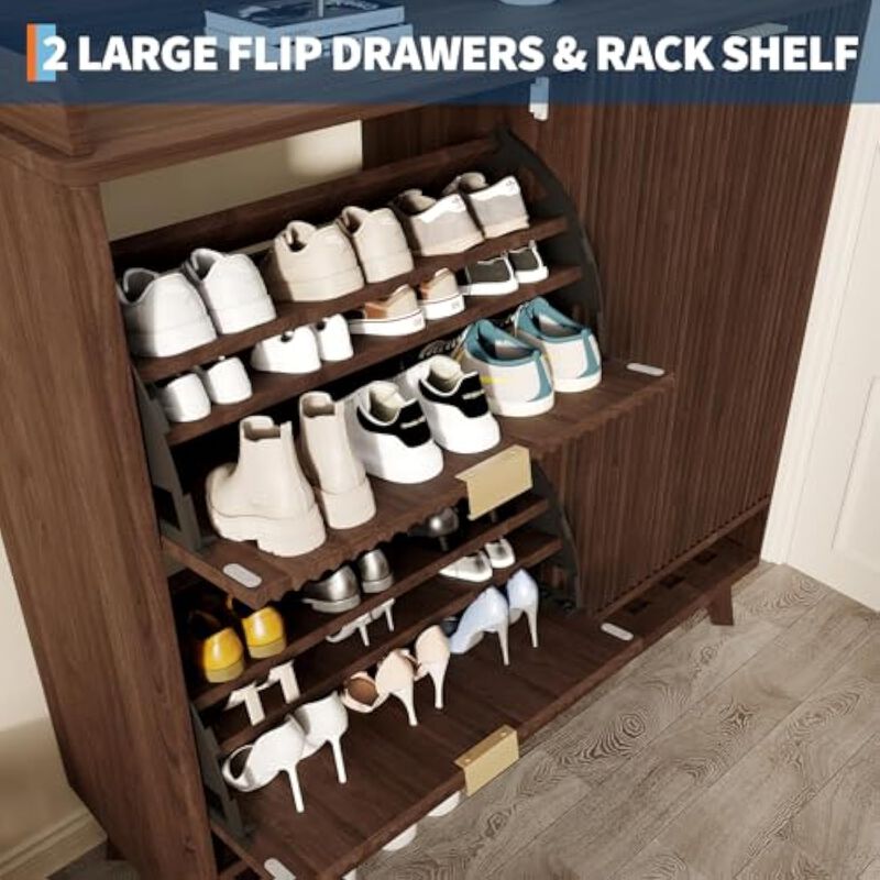 Slim Entryway Wood Shoe Storage Cabinet Adjustable Shelves Space Saving image number 3