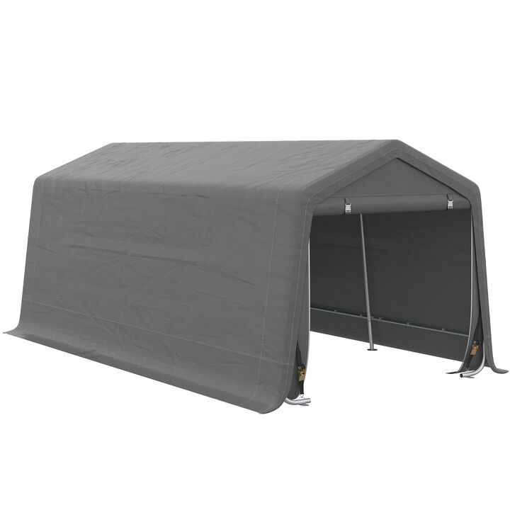 Outsunny 10' x 20' Carport Portable Garage, Heavy Duty Storage Tent, Patio Storage Shelter w/ Anti-UV PE Cover and Double Zipper Doors, for Motorcycle Bike Garden Tools, Gray
