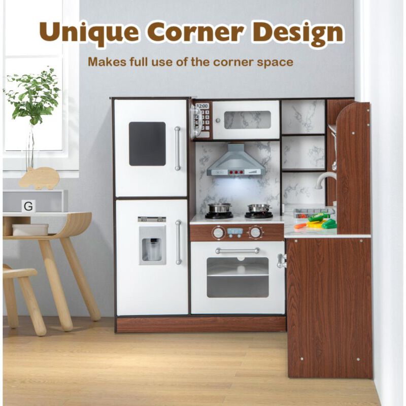 Hivvago Wooden Corner Play Kitchen with Water Circulation System and Lights
