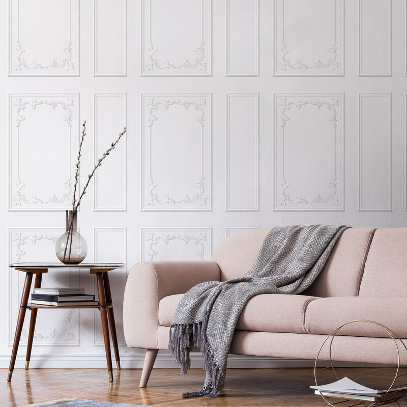 Rhonda White Ornate Paneling Wallpaper image number 1