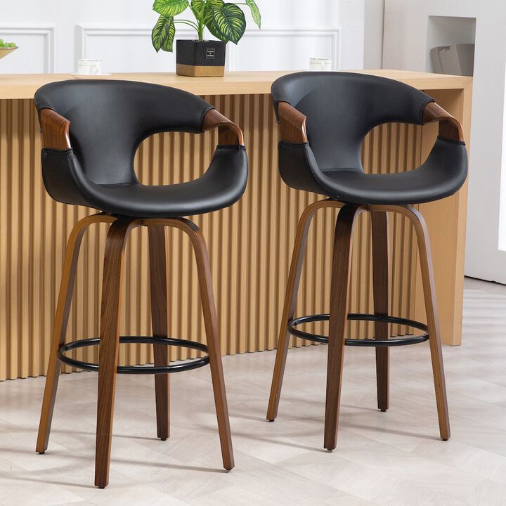 Glamour Home Baylor Black Faux Leather Bar Stool with Walnut Wooden Legs