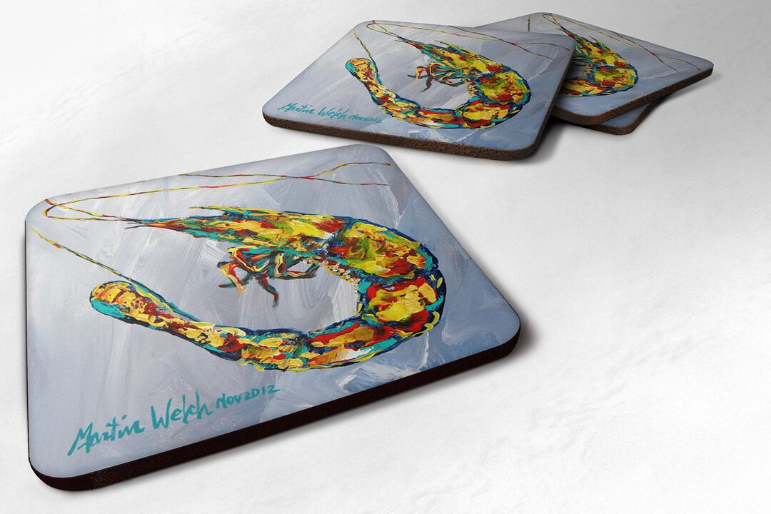 Caroline's Treasures MW1033FC Shrimp Iced Shrimp Foam Coasters (Set of 4), 3.5 H x 3.5 W, Multicolor