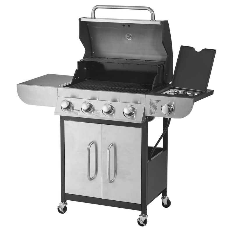 4 Burner BBQ Gas Grill with Side Burner, 52000 BTU Outdoor Patio Grill with Side Shelves image number 0