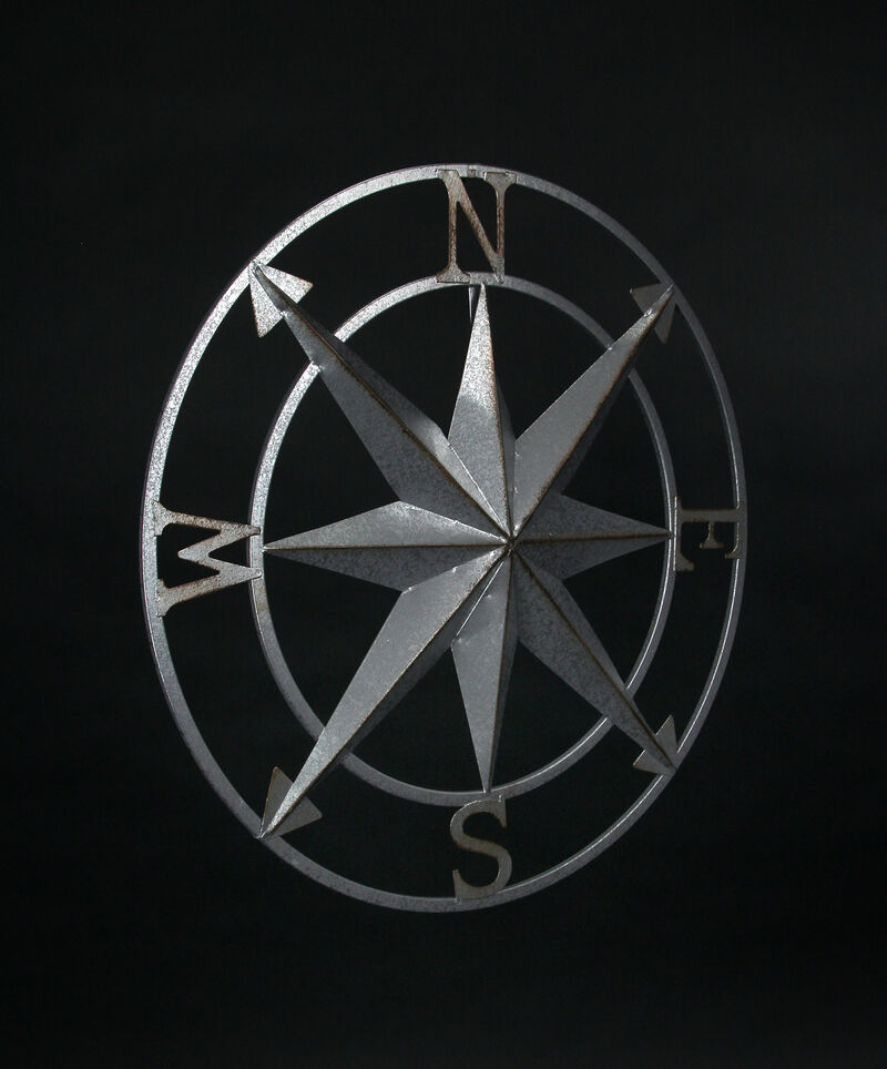 Galvanized Zinc Finish Metal Compass Rose Wall Hanging 20.5 Inch Diameter image number 2