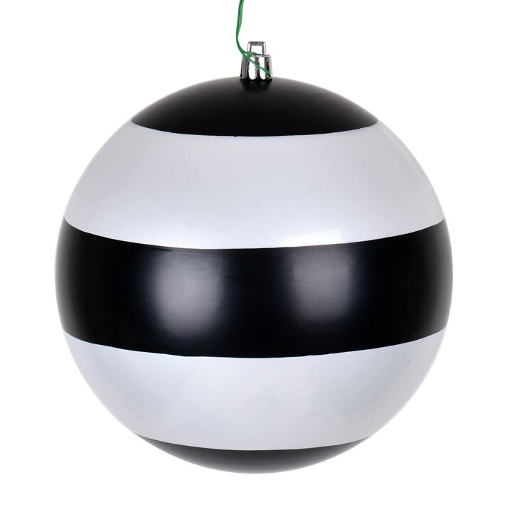 Vickerman 6" Black-White Striped Pearl Ball Christmas Ornament.There are 4 Ornaments per Pack.