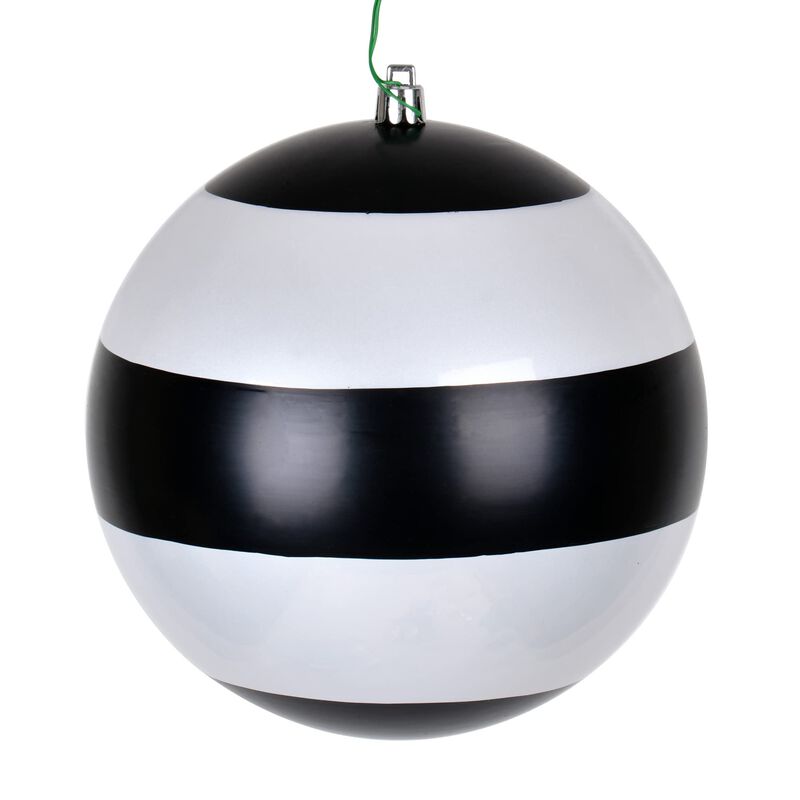 Vickerman 6" Black-White Striped Pearl Ball Christmas Ornament.There are 4 Ornaments per Pack. image number 0