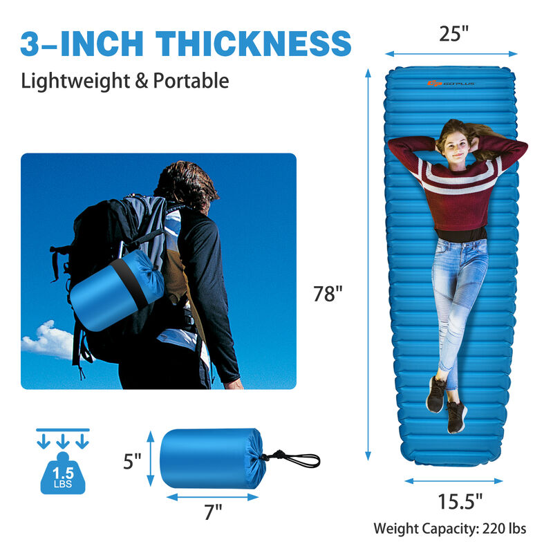 3 Inch Thick Inflatable Waterproof Camping Sleeping Pad