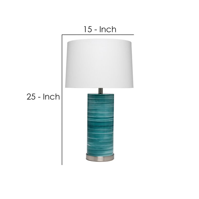 Ceramic Table Lamp with Swirling Pattern, White and Blue-Benzara image number 5