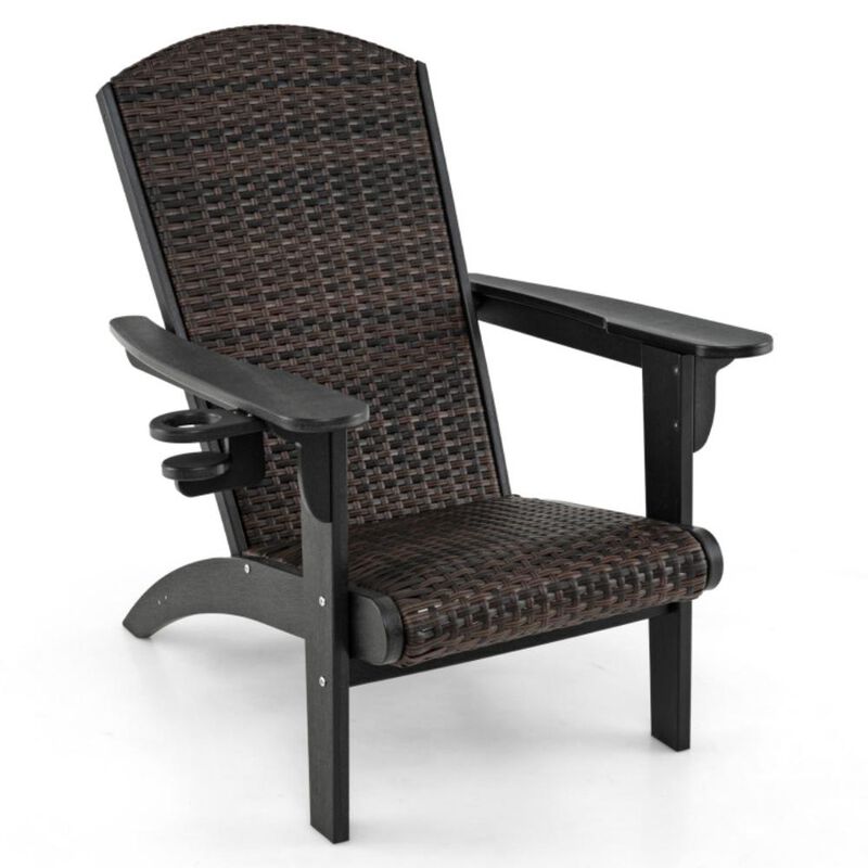 Hivvago Patio Adirondack Chair with Rattan Padded Seat and Hidden Cupholder