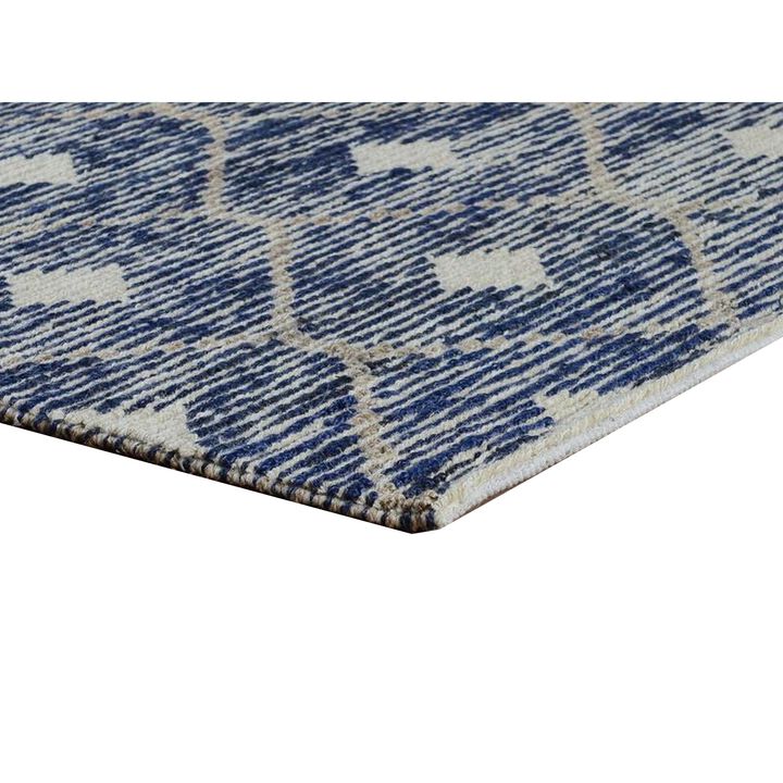 Axel 8 x 10 Area Rug, Handwoven Blue Ikat Teardrop Design, Cotton and Jute - Benzara