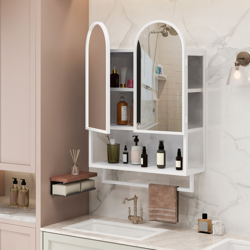 ELEMENT ACE Modern Double-Arched Mirror Cabinet with Adjustable Shelves and Towel Rack for Bathroom Organization and Storage image number 4