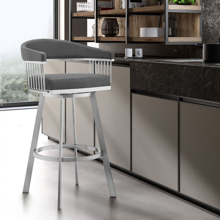 Chelsea Faux Leather and Brushed Stainless Steel Swivel Bar Stool