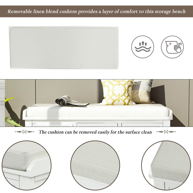 Whisen Rustic Storage Bench with 3 Drawers and 3 Rattan Baskets - White Washed