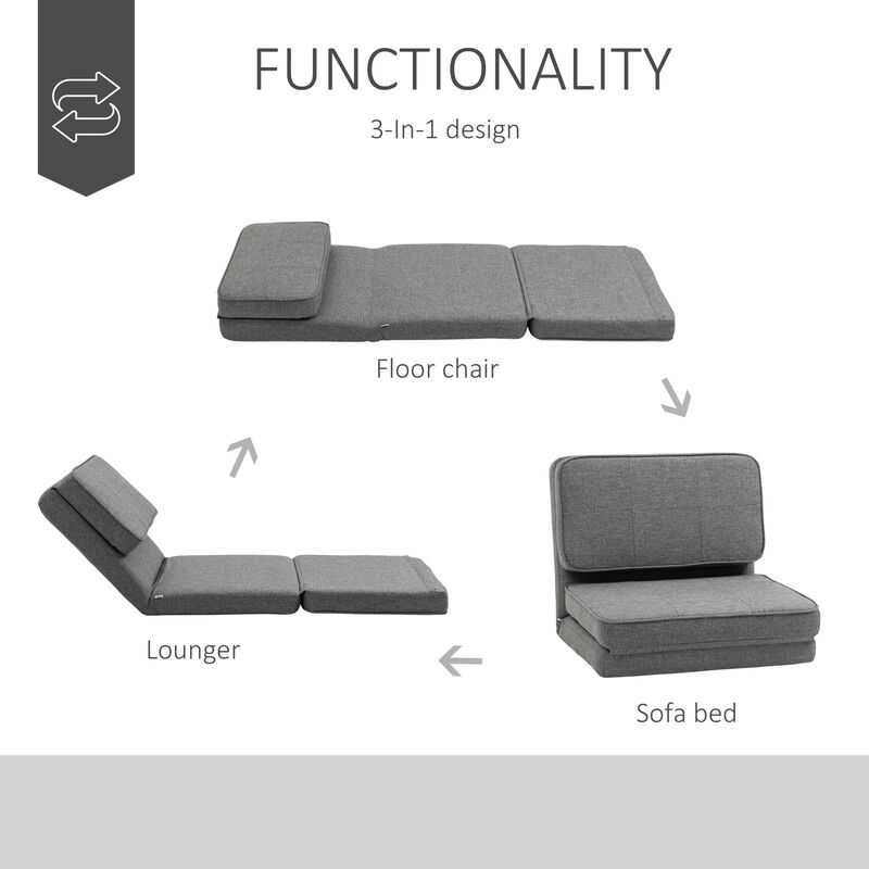 Convertible Flip Chair, Folding Upholstered Floor Sofa, Adjustable Guest Chaise Lounge, Dorm Bed with Metal Frame for Living Room