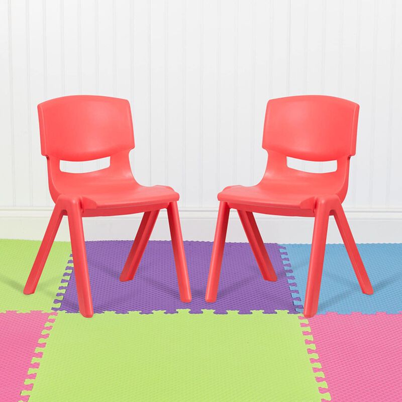 Flash Furniture Whitney 2 Pack Red Plastic Stackable School Chair with 15.5" Seat Height image number 1